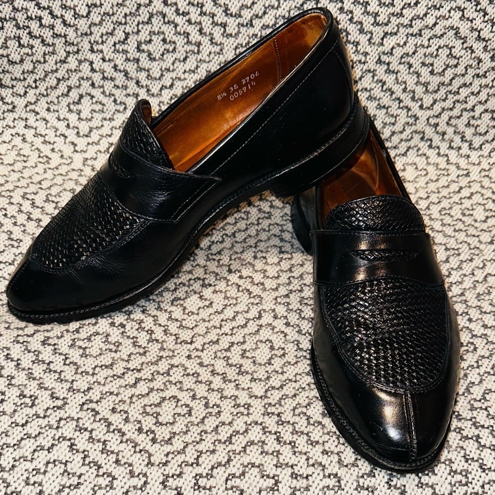 Allen Edmonds Leyland Woven Penny Loafers Split Toe Leather Shoes.